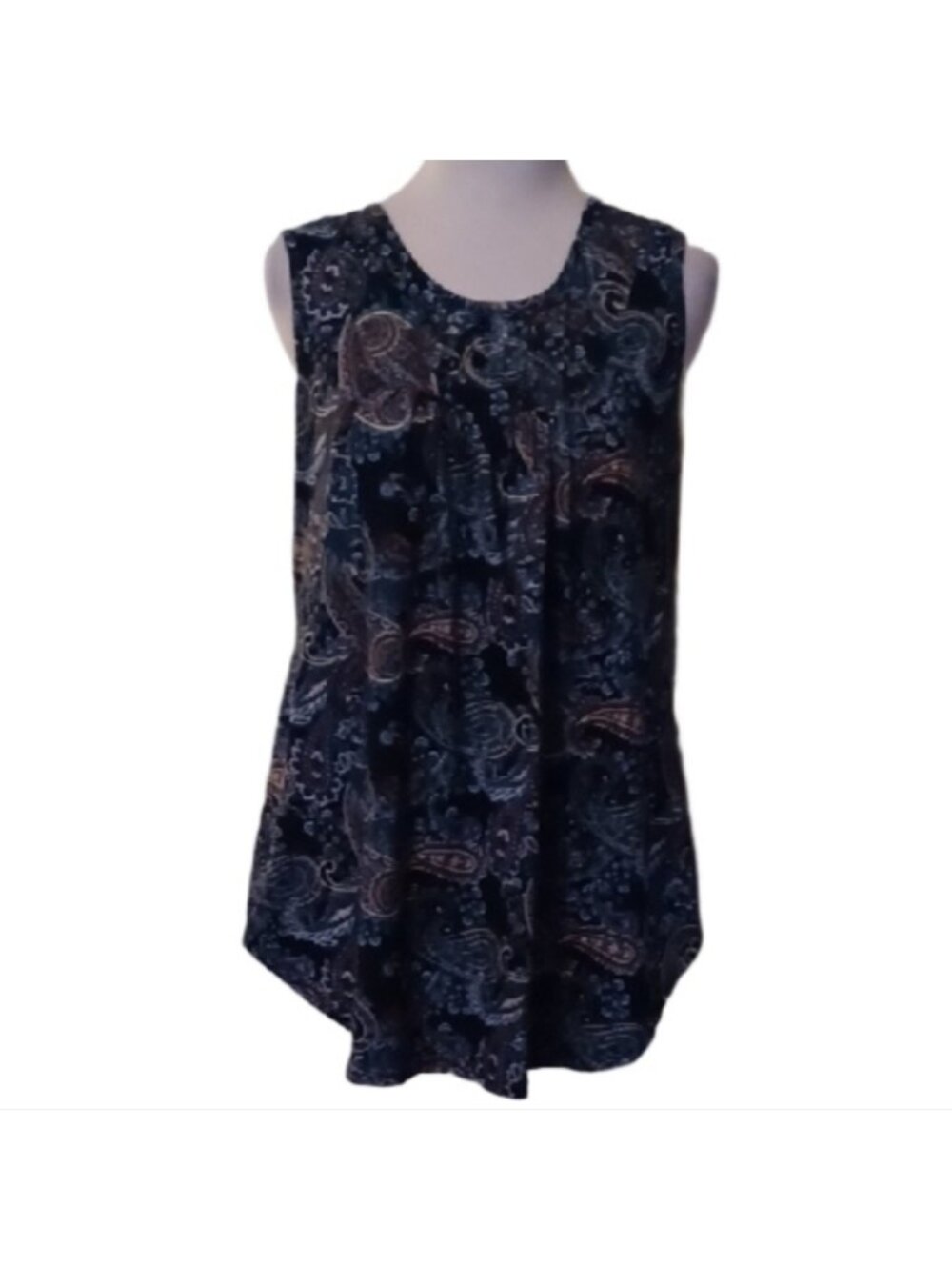 - Women's Sleeveless Paisley Top - Brown and Blue Size Large
